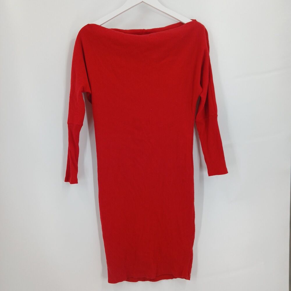 Fashion Nova Red Ribbed Knit Long Sleeve Midi Dress Size XL Bodycon Stretch